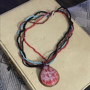 Multicolor Beaded Shell Pendant Necklace